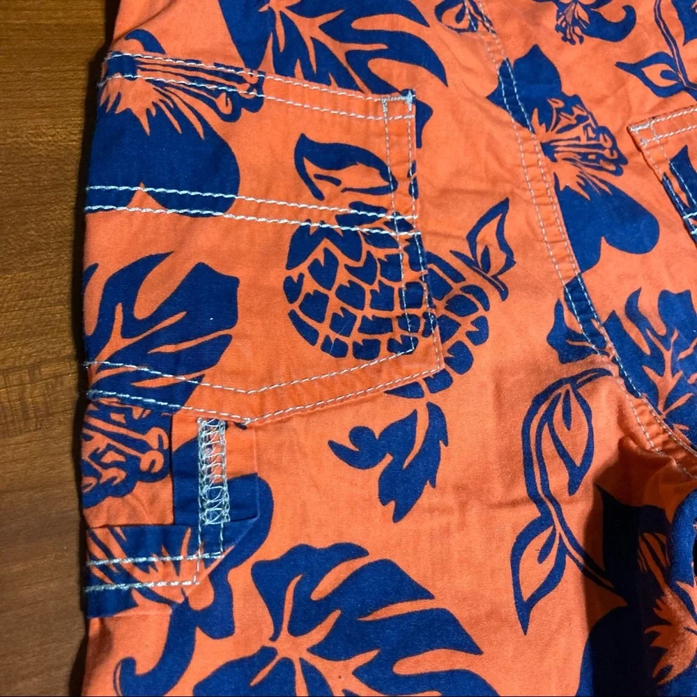 OSHKOSH Bgosh Hawaiian Overall Shorts Orange Navy Blue Floral Unisex 18 Months